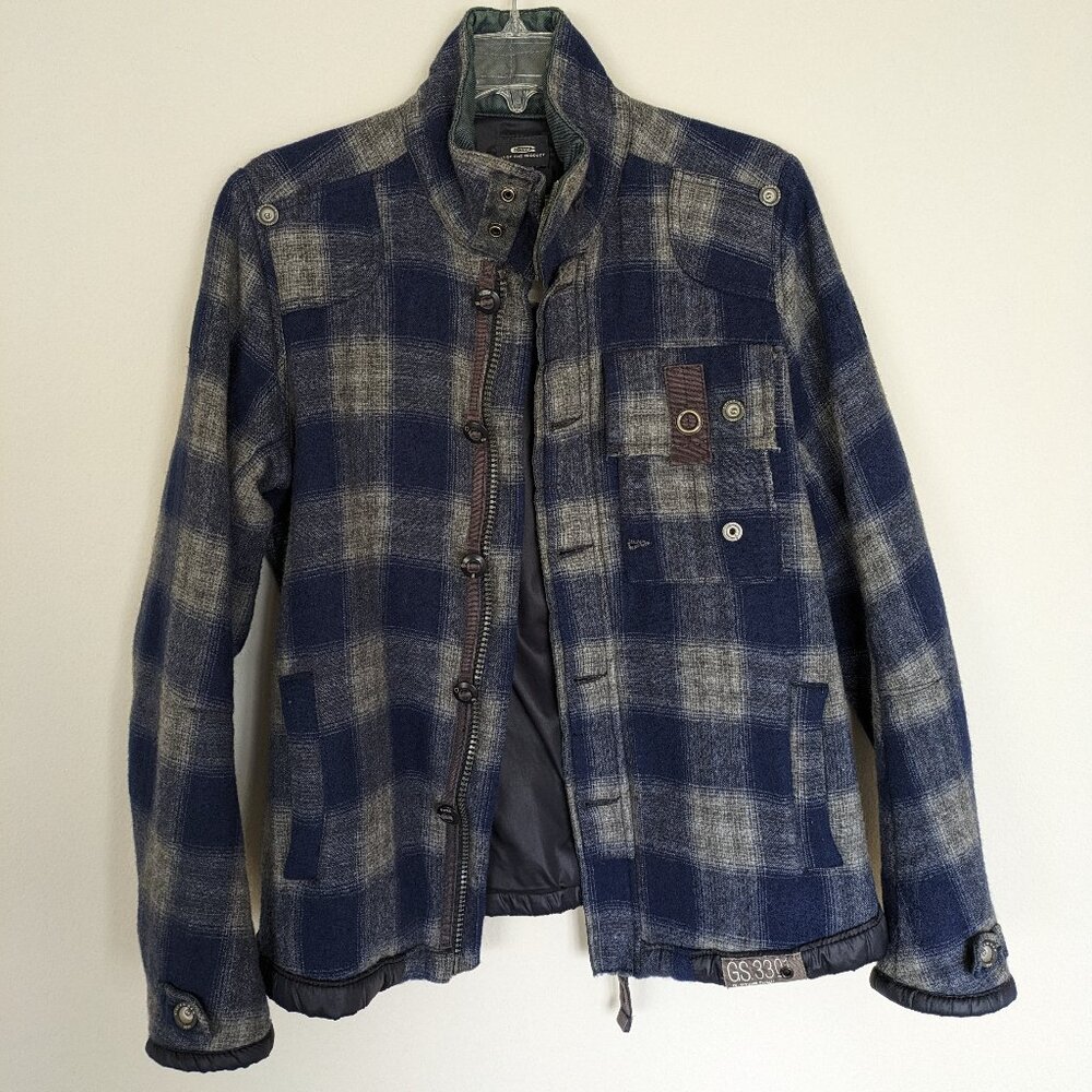 G-Star G Star Raw Pepper Quilted Wool Check Plaid Jacket Size Medium